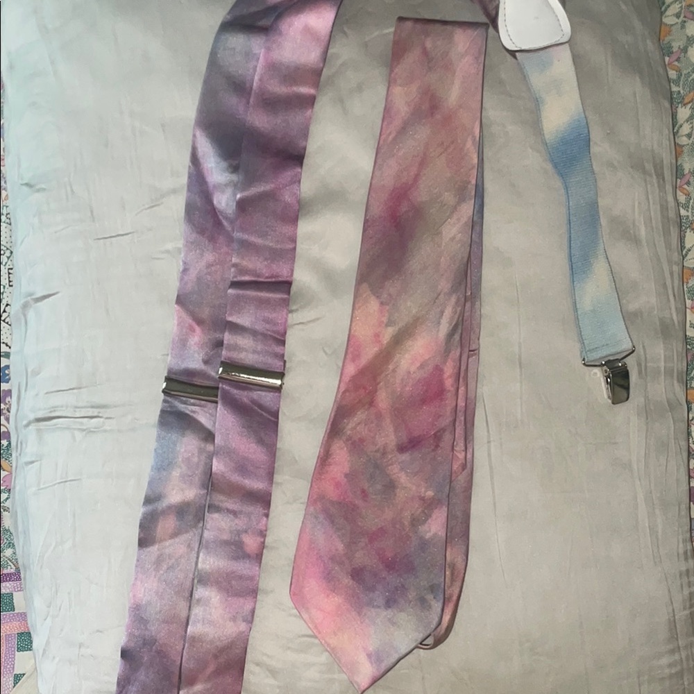 Custom Shibori died tie with suspenders